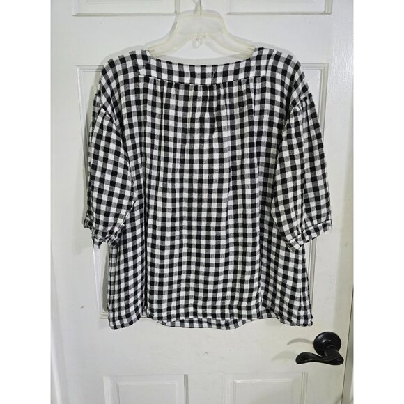 Korinne Vader Womens Black White Gingham Square Neck Linen Blouse Size M - Picture 4 of 9